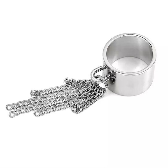 Silver Long Tassel Fringe Chains Charms Wide Band Ring NEW - Picture 1 of 2